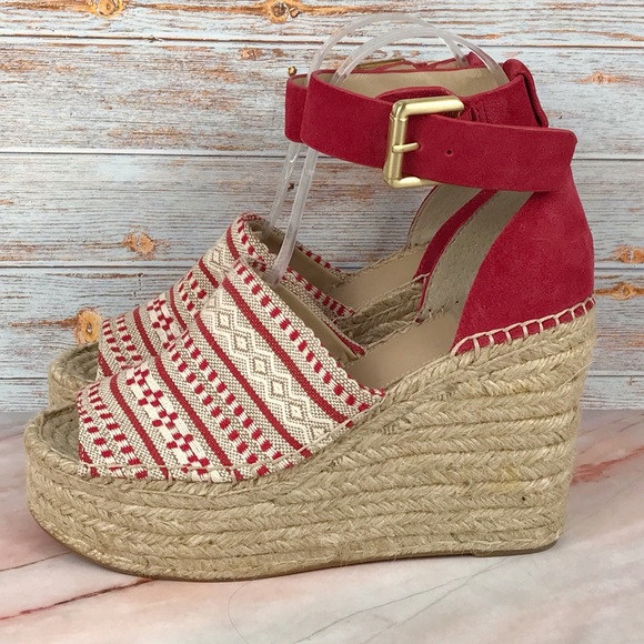 Marc Fisher Adalyn Espadrille Wedge Sandal Red/Natural White - Picture 2 of 8